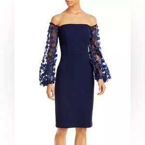 Eliza J Off Shoulder Floral Appliqué Sleeve Sheath Dress Size 10